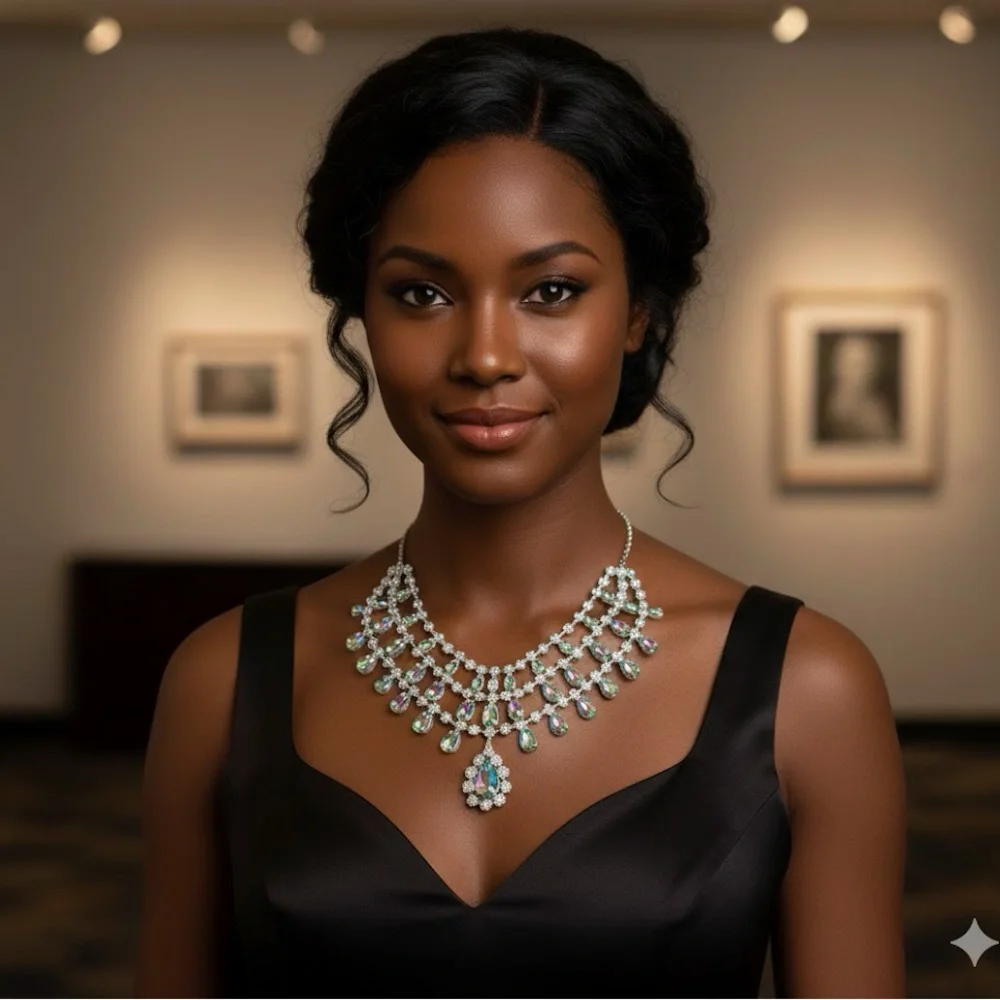 Rainbow Iridescent Statement Bib Collar Necklace